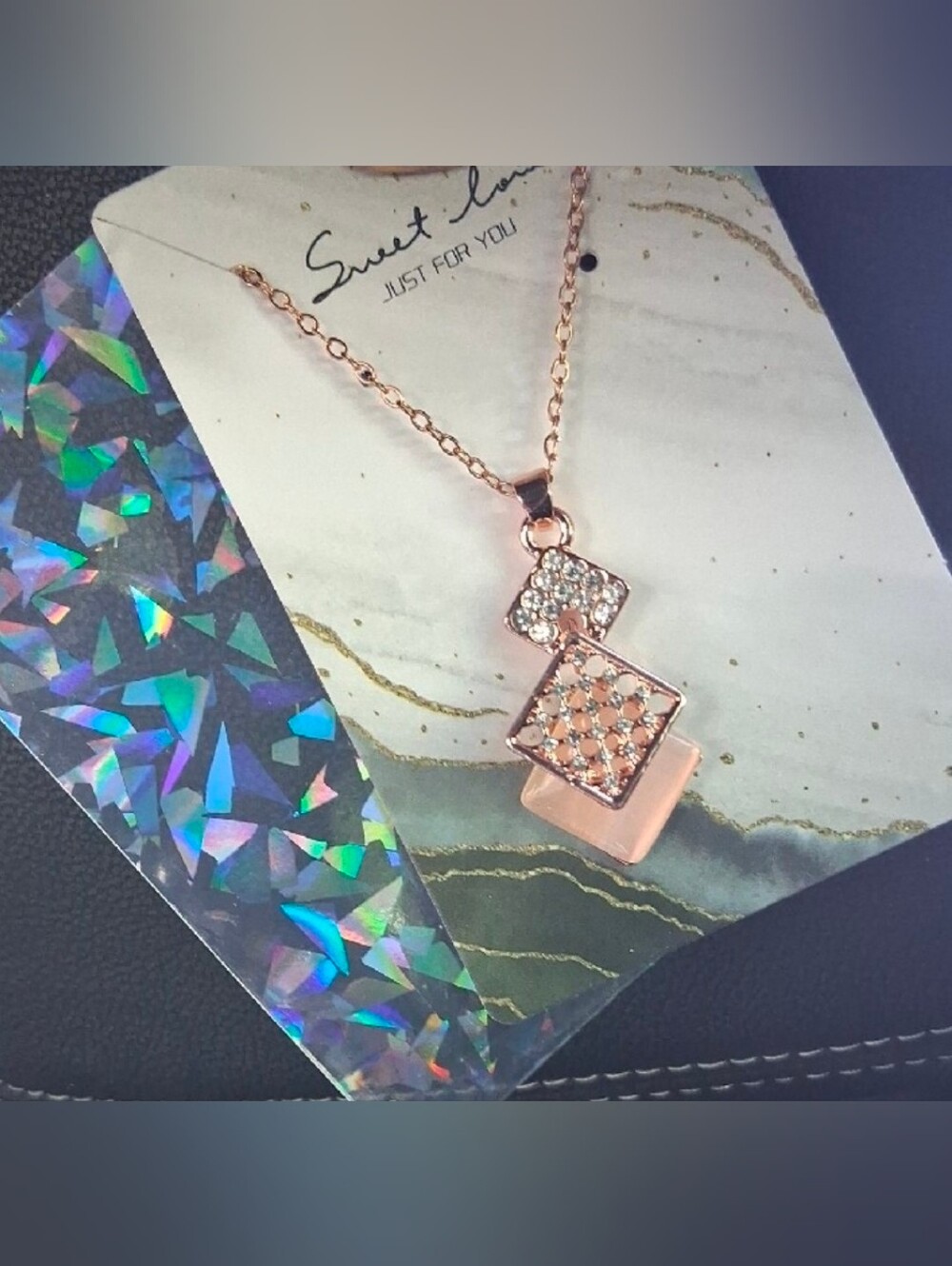 $8 Each Or Bundle 5/$20 Rose Gold Geometric Crystal Pendant Necklace
